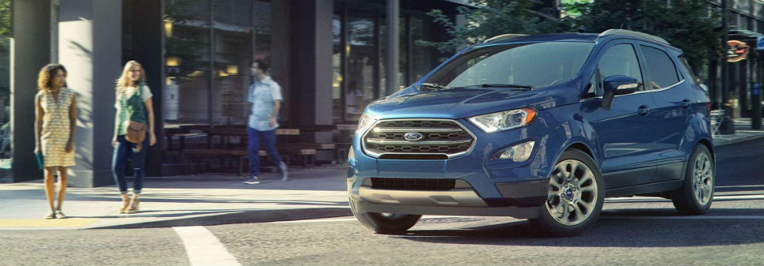 Driver's side exterior view of a blue 2018 Ford EcoSport