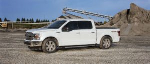 Platinum White 2019 Ford F-150 exterior front fascia and drivers side