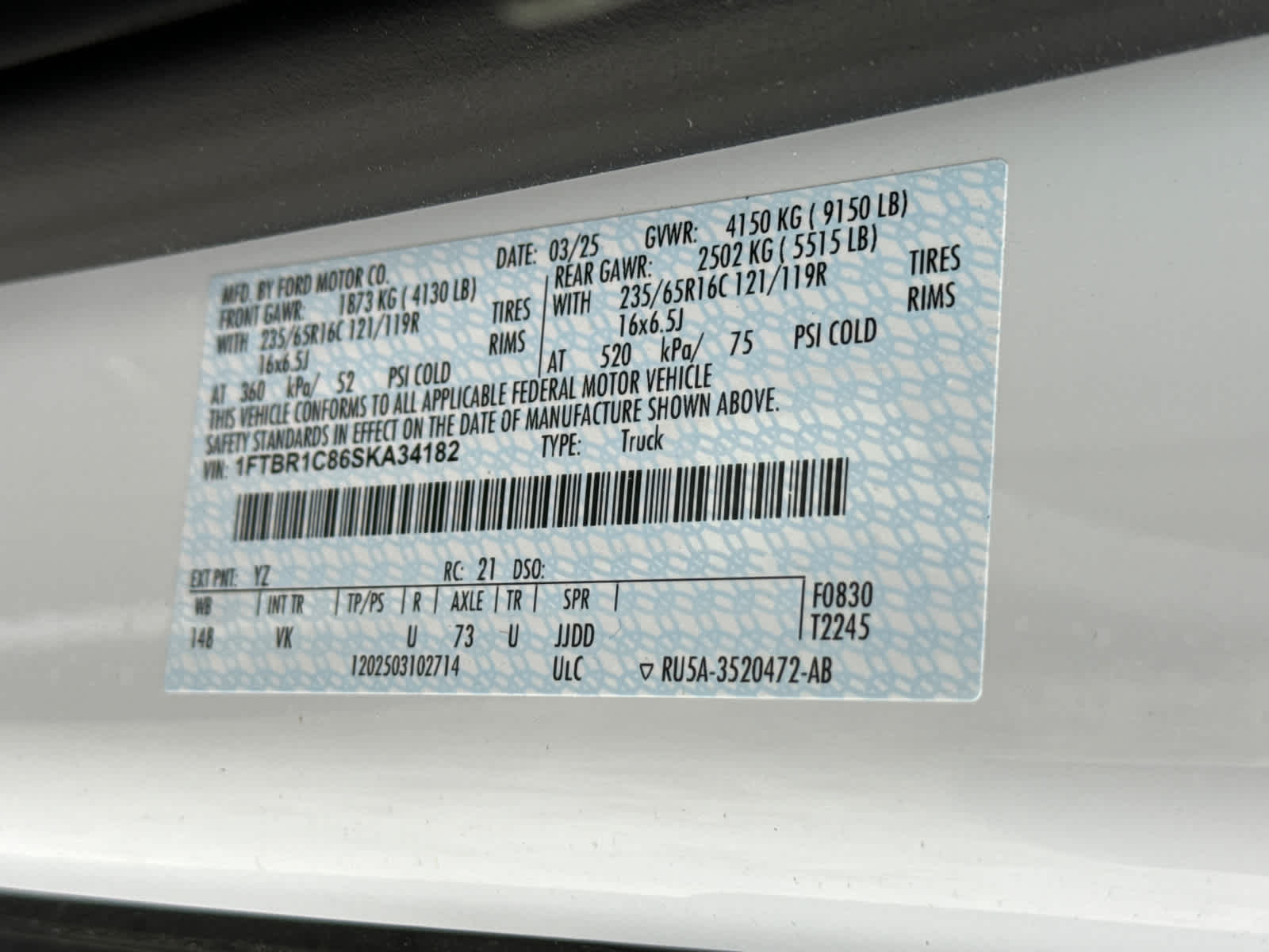 2025 Ford Transit T-250 148" Med Rf 9070 GVWR RWD