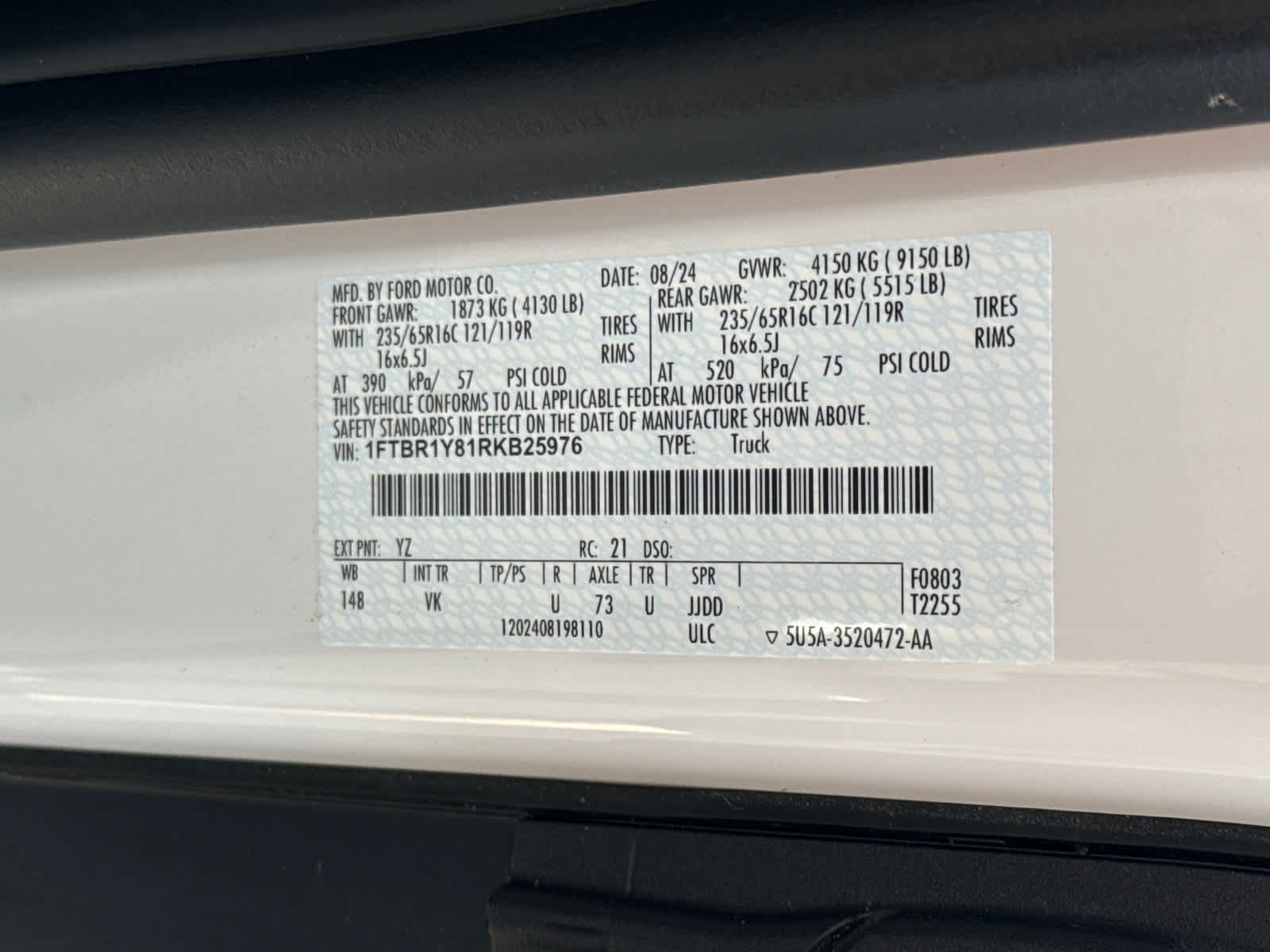 2024 Ford Transit T-250 130" Low Rf 9070 GVWR RWD