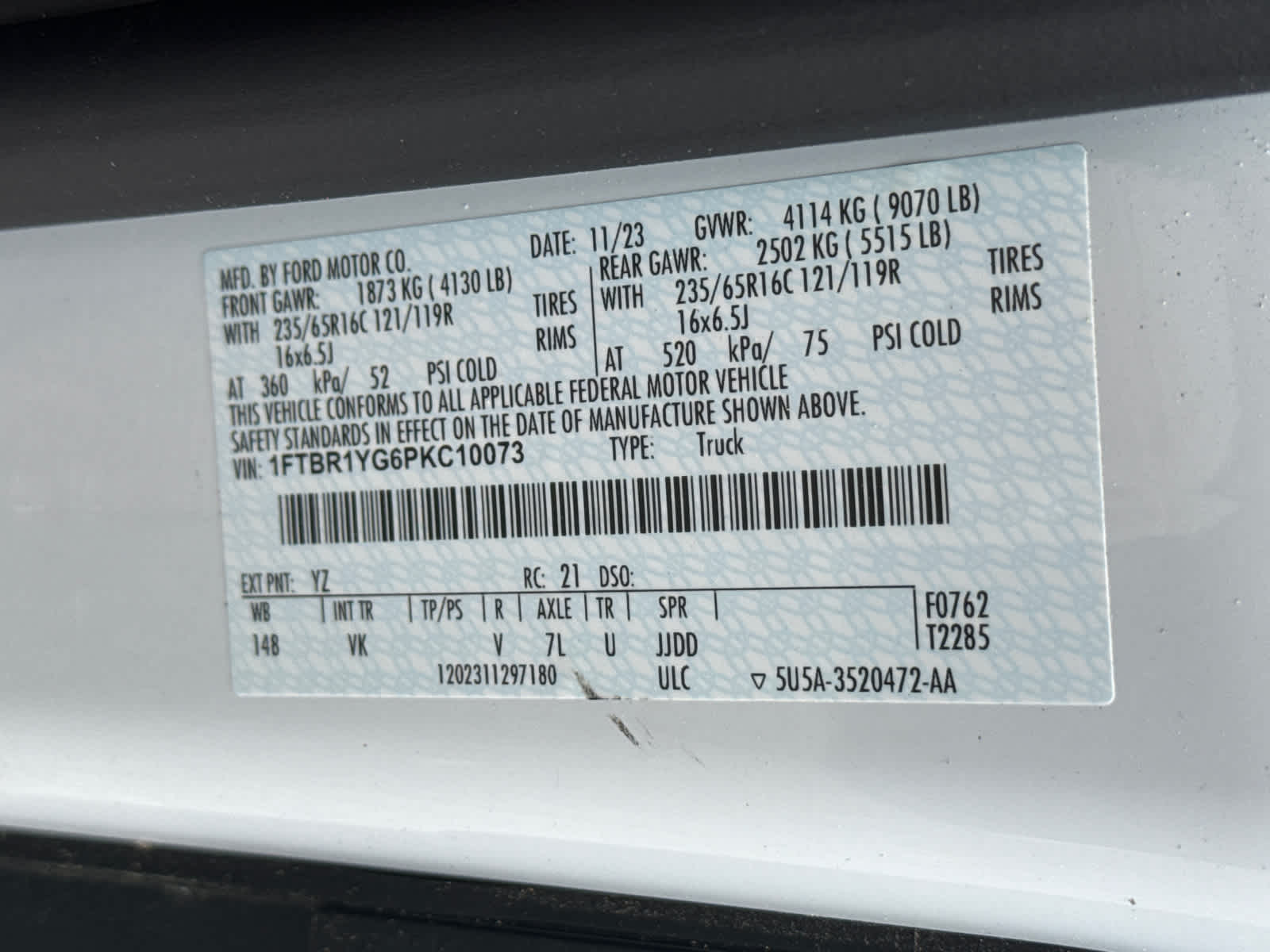 2023 Ford Transit T-250 130" Low Rf 9070 GVWR RWD