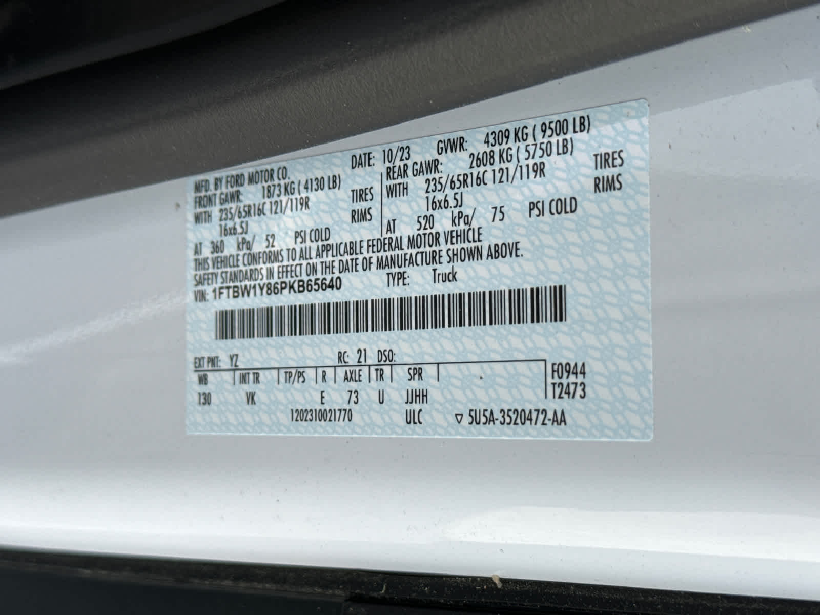 2023 Ford Transit T-350 130" Low Rf 9500 GVWR RWD