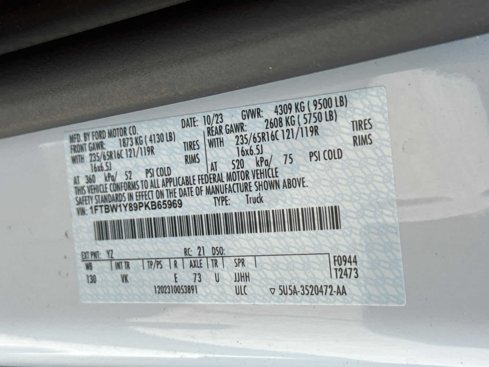 2023 Ford Transit T-350 130" Low Rf 9500 GVWR RWD